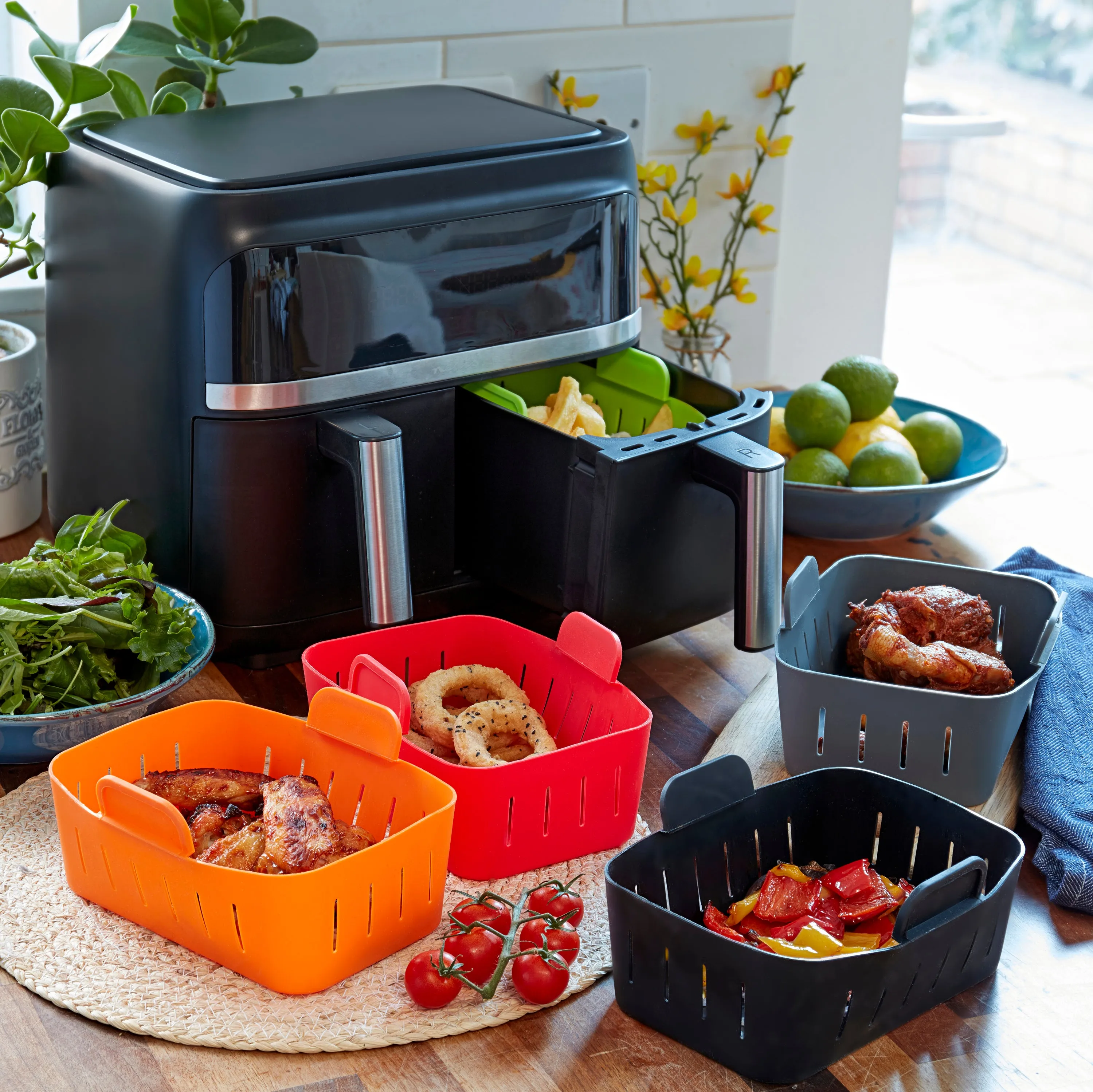 WAFE Silicone Air Fryer Ninja Liner 2PACK- RED/GREY