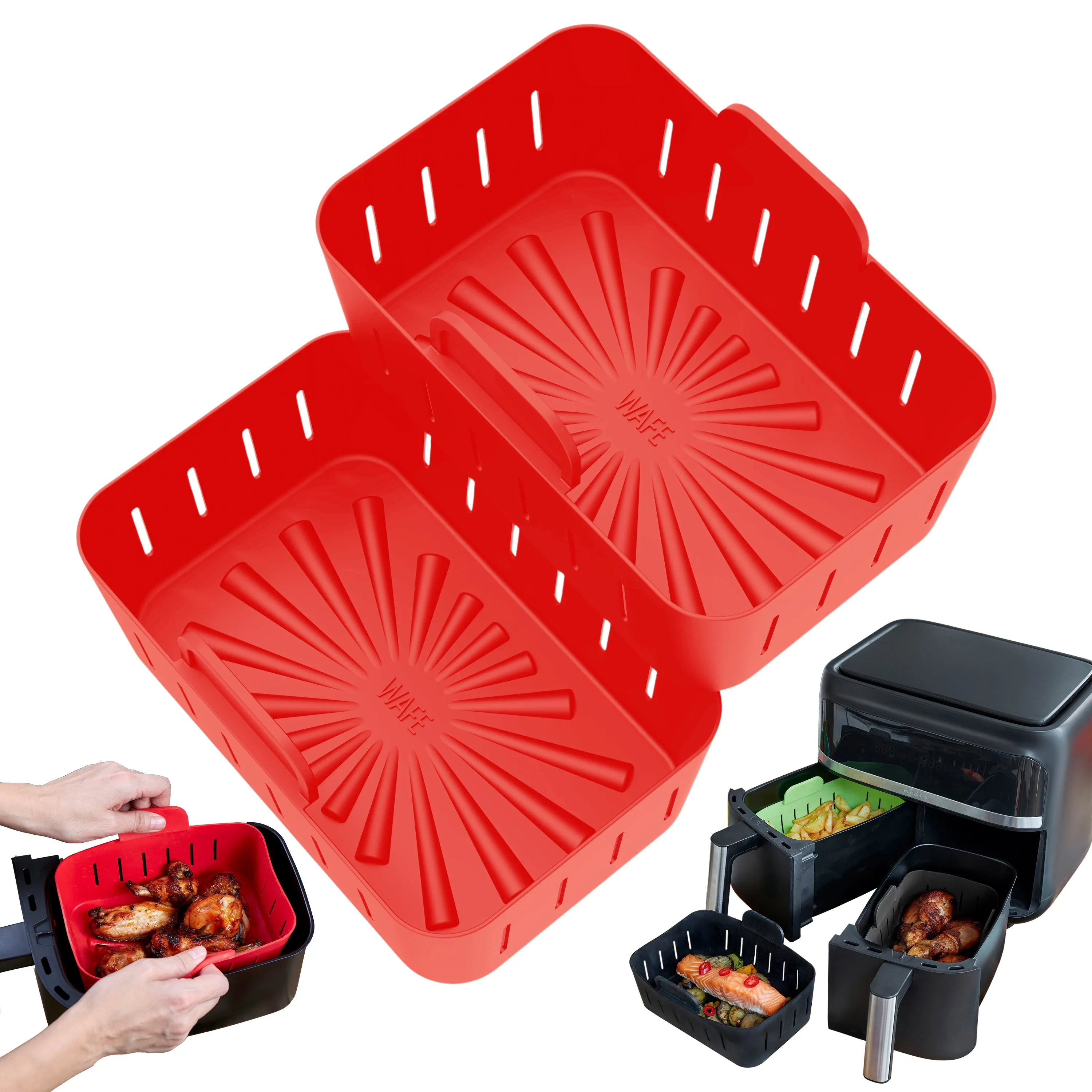 WAFE Silicone Air Fryer Ninja Liner 2PACK- RED/GREY