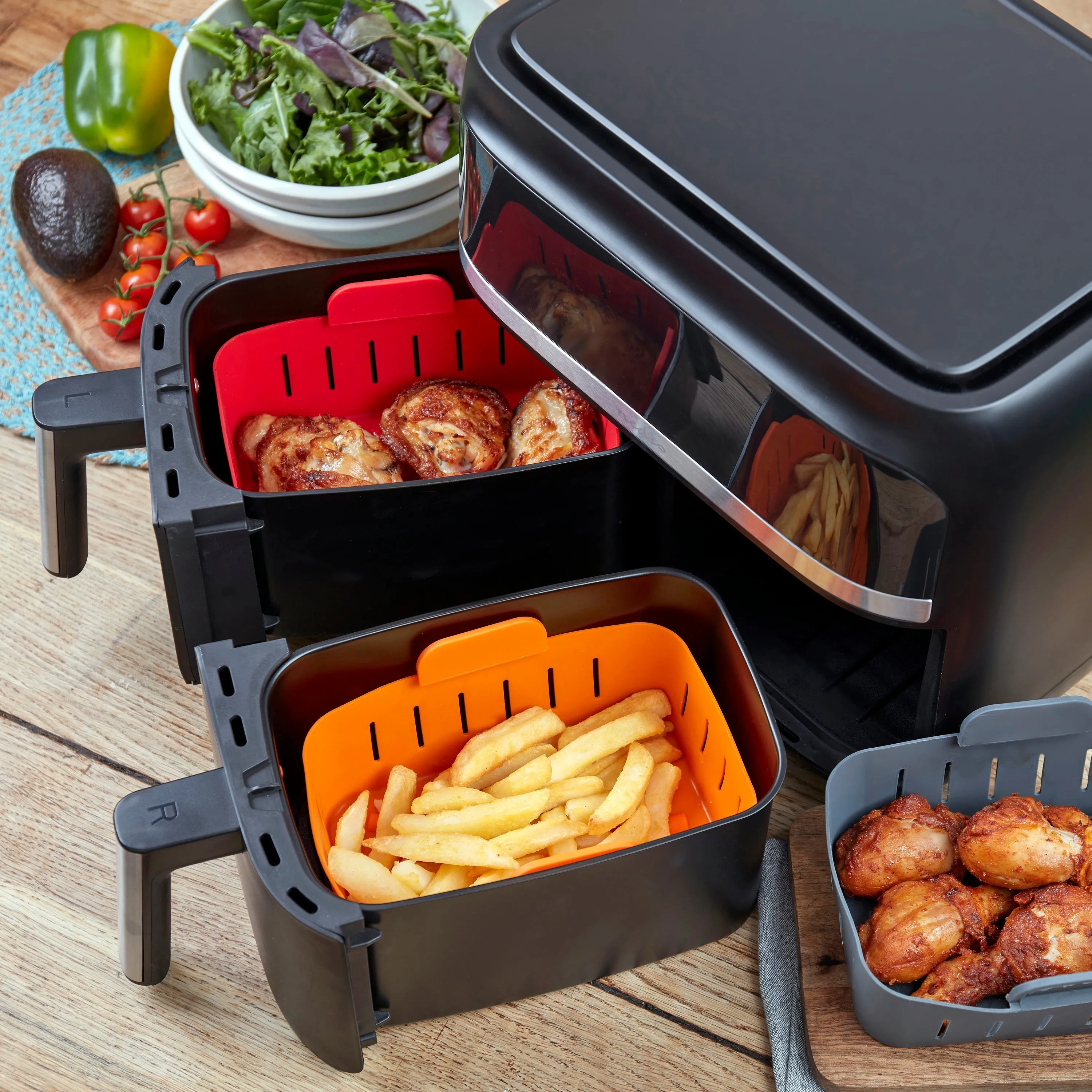 WAFE Silicone Air Fryer Ninja Liner 2PACK- RED/GREY