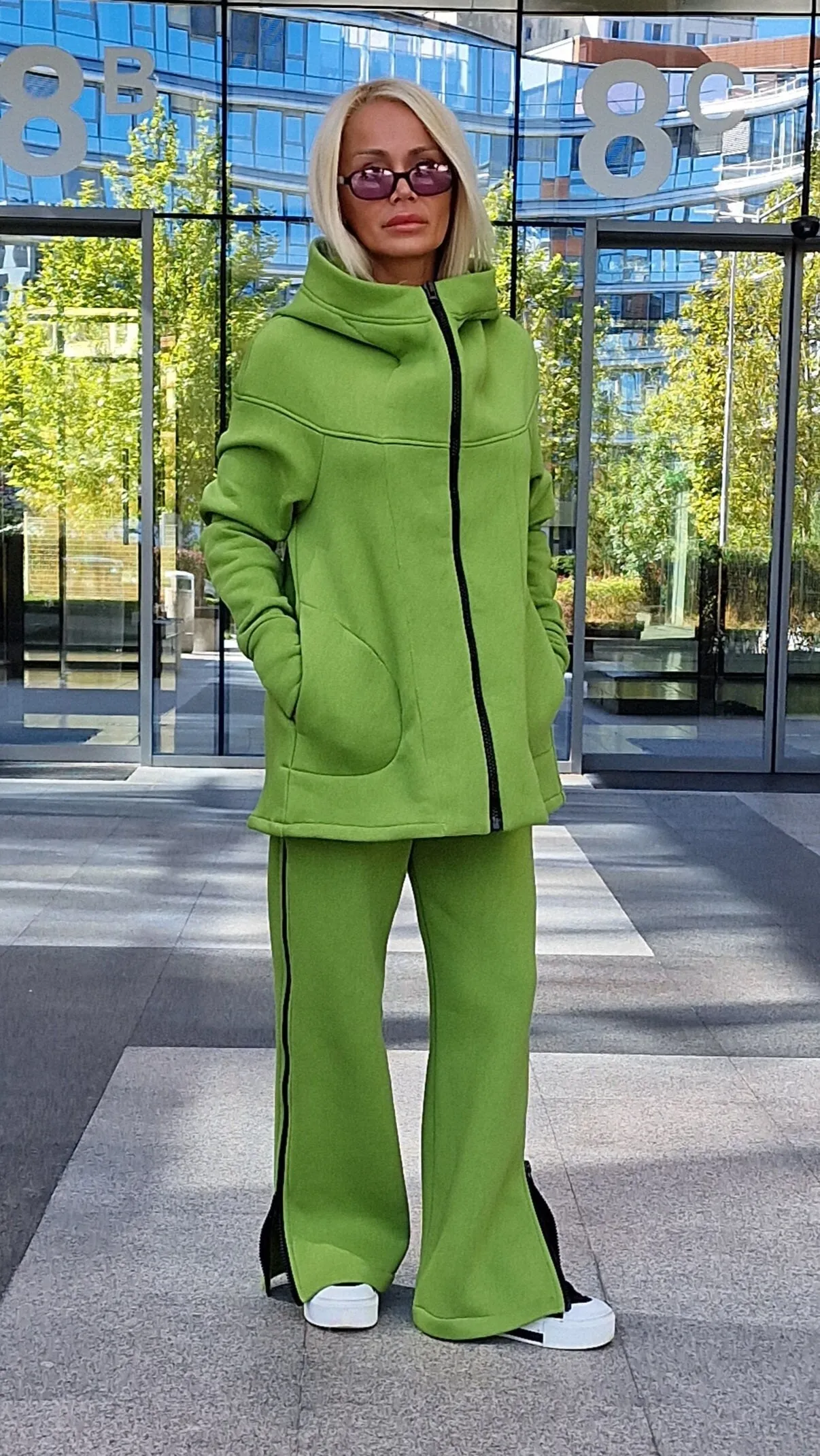 Warm Set with Zippers, Casual Set, Pants with Long Hoodie, Extravagant Set for Woman, Loungewear Set