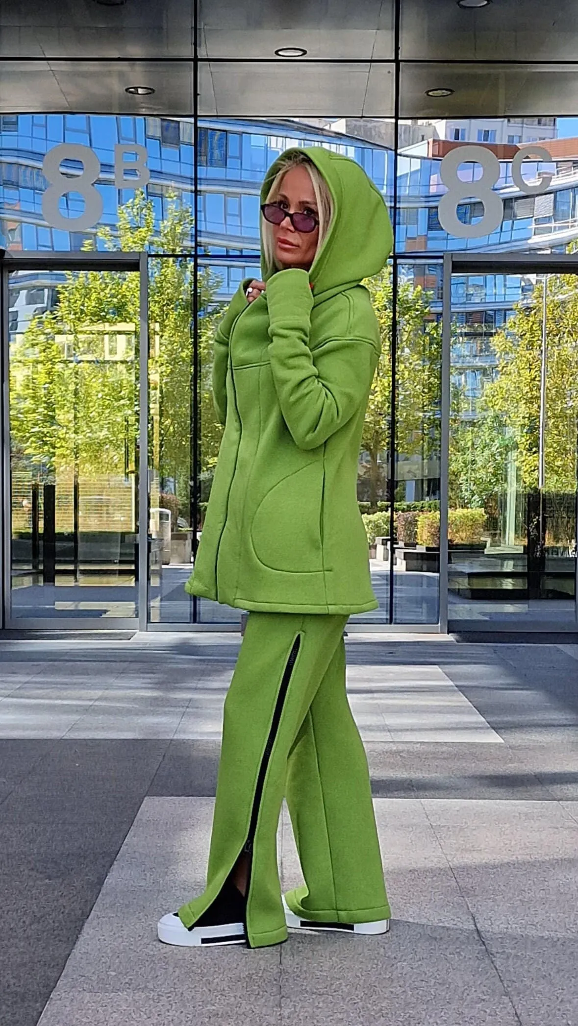 Warm Set with Zippers, Casual Set, Pants with Long Hoodie, Extravagant Set for Woman, Loungewear Set