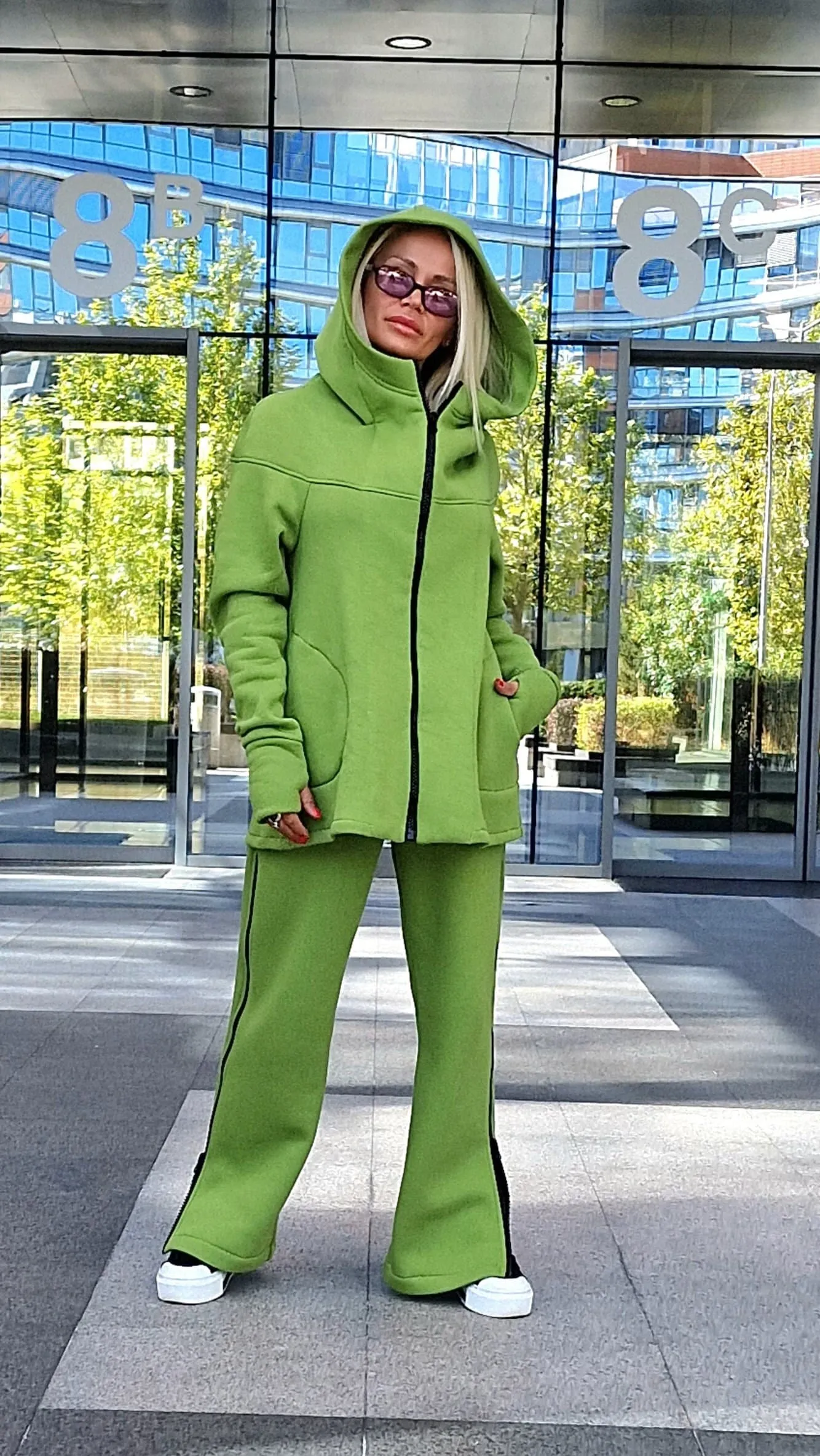Warm Set with Zippers, Casual Set, Pants with Long Hoodie, Extravagant Set for Woman, Loungewear Set