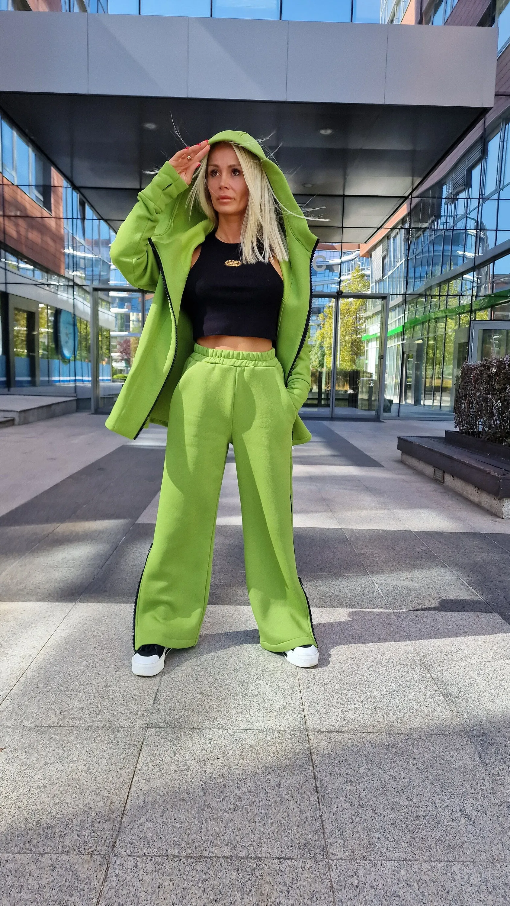 Warm Set with Zippers, Casual Set, Pants with Long Hoodie, Extravagant Set for Woman, Loungewear Set