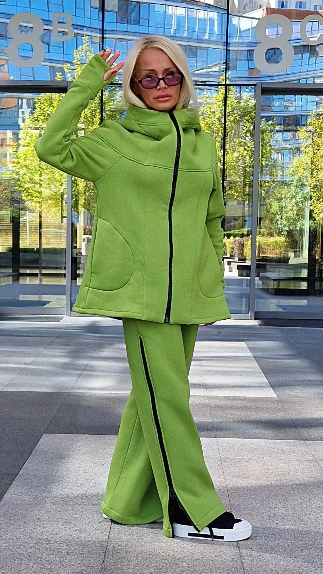 Warm Set with Zippers, Casual Set, Pants with Long Hoodie, Extravagant Set for Woman, Loungewear Set