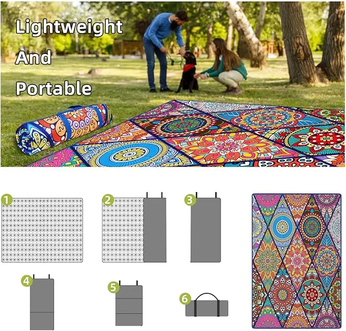 Waterproof Picnic Blankets Foldable & Portable 60''x80'' Boho Picnic Mat for Outdoors, Large Washable Picnic Blanket for Travel Camping Beach, Park Grass Picnic Blanket Accessories for Adults