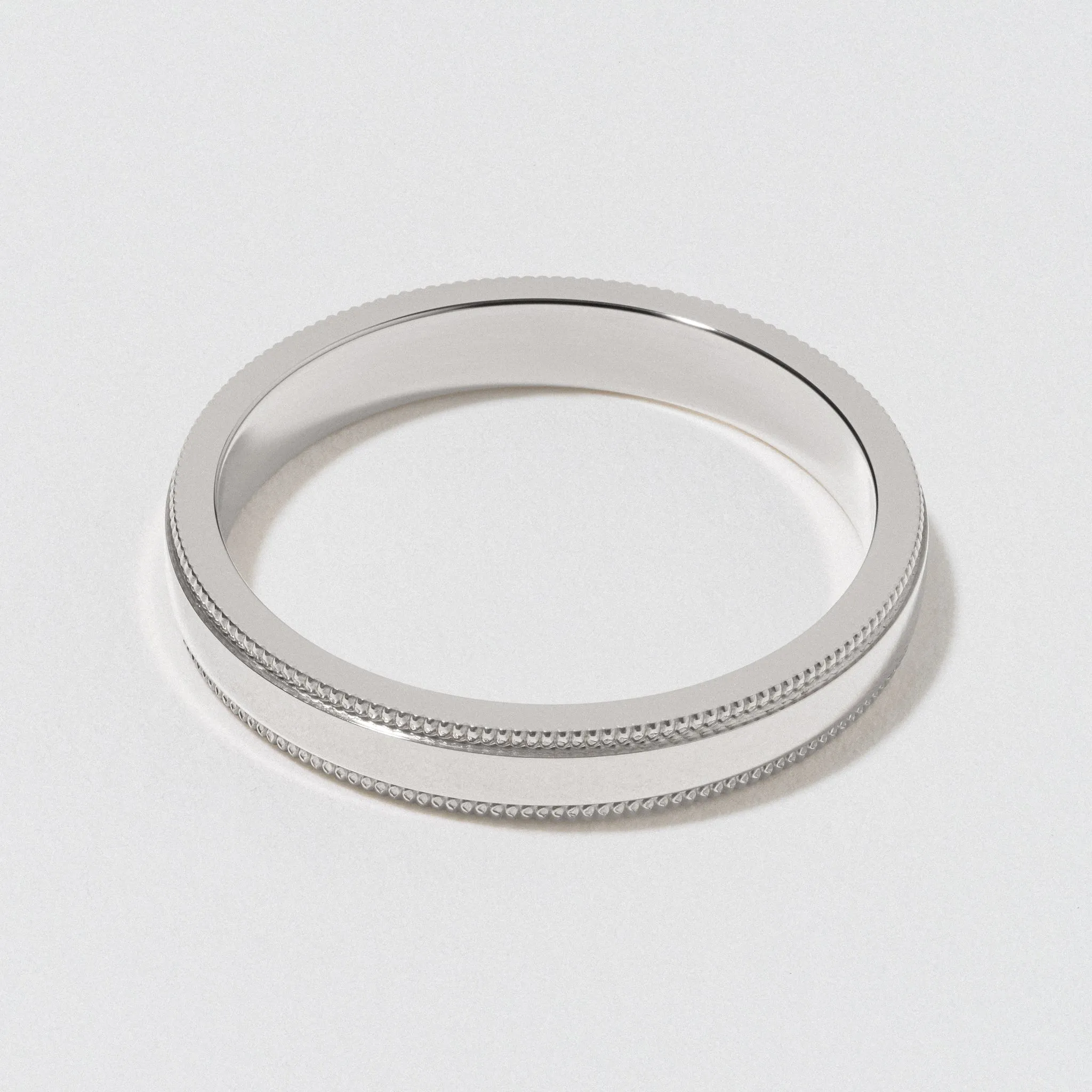 White Gold Flat Milgrain Wedding Band - Polished 3mm