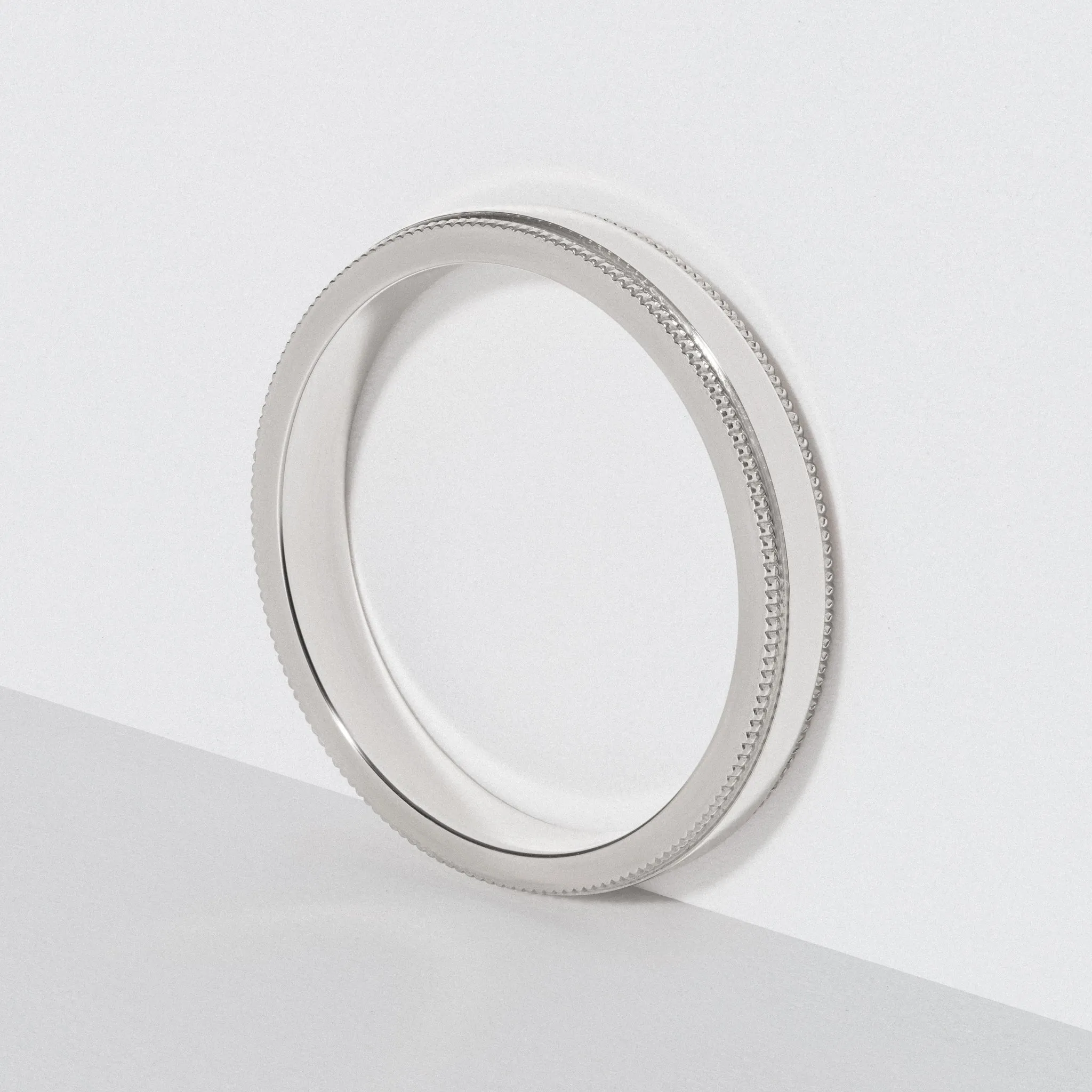 White Gold Flat Milgrain Wedding Band - Polished 3mm