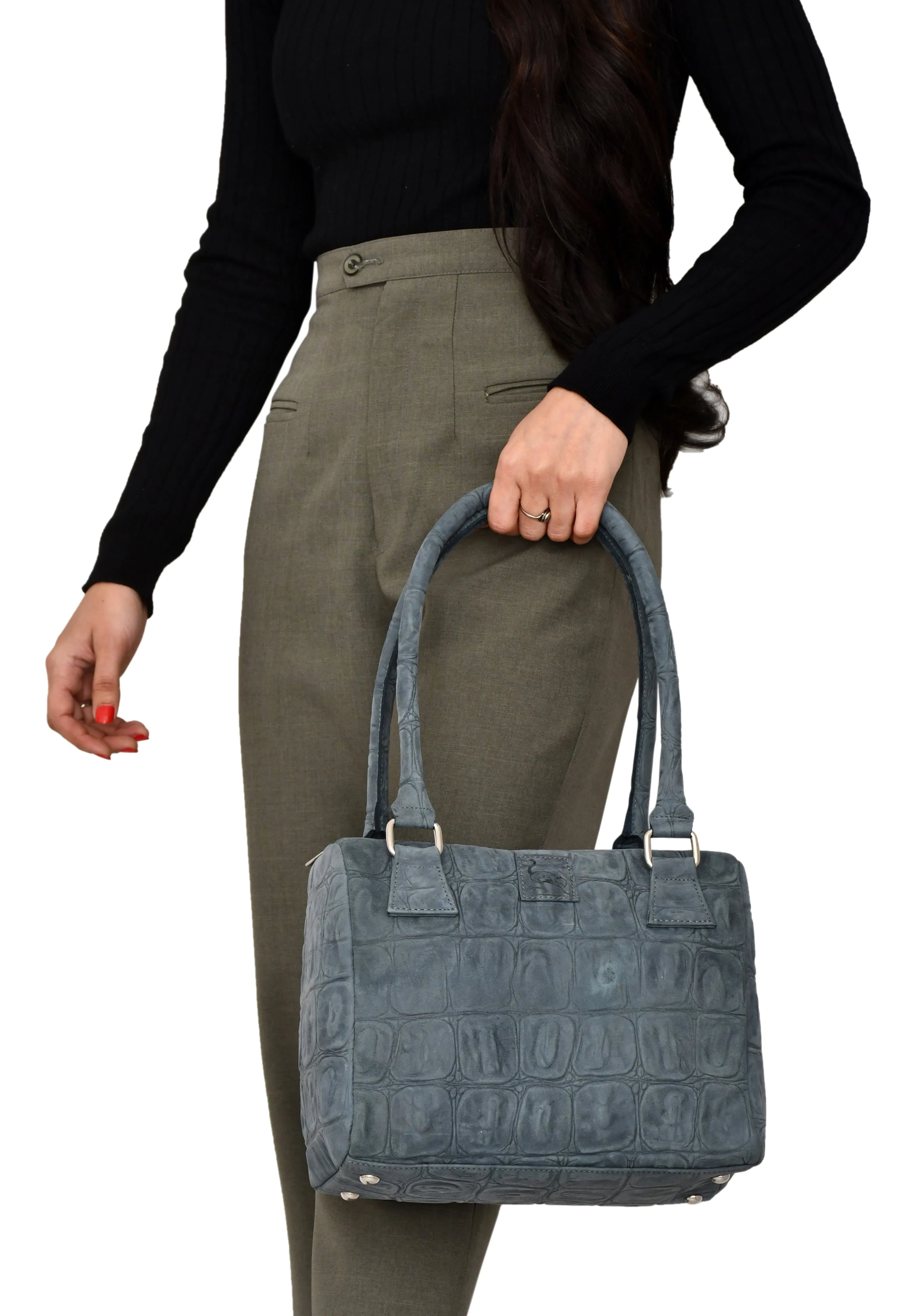 Women Black Medium-Size Leather Bag Style Code 3002Navy Blue