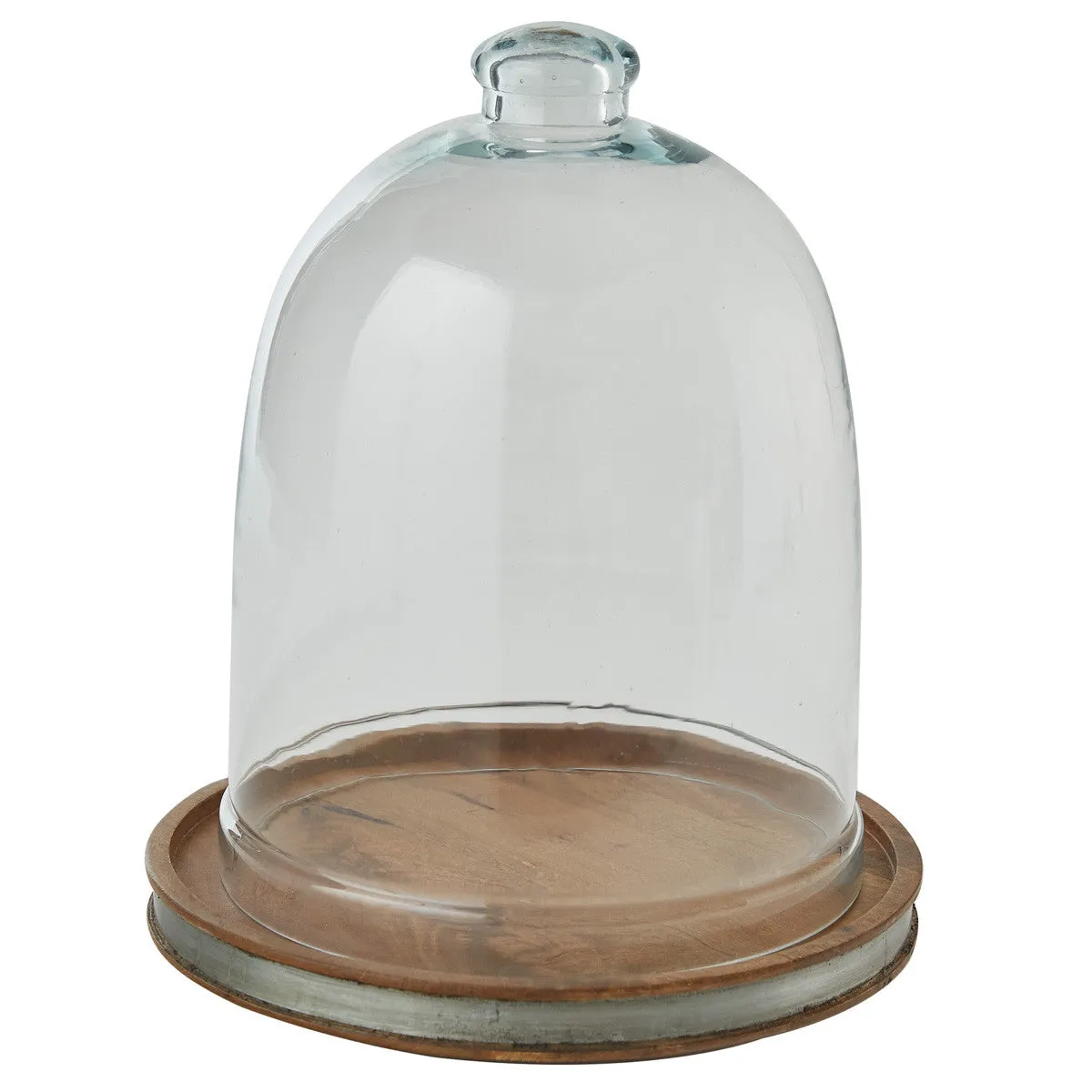 Wood with Metal Strap Cloche Base