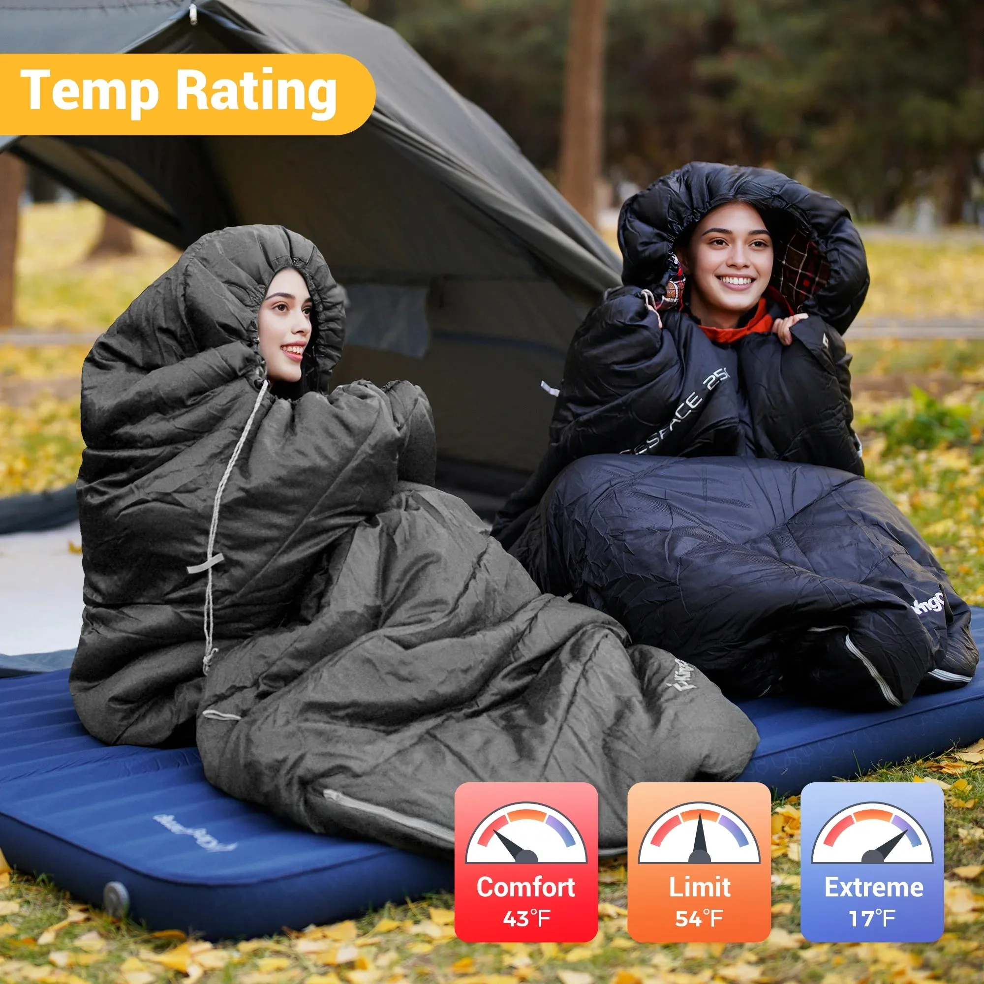 XL Sleeping Bag for Big & Tall Adults - Flannel Lining, Lightweight, Weather-Proof for All Seasons, Perfect for Camping & Backpacking - Cozy Black Design