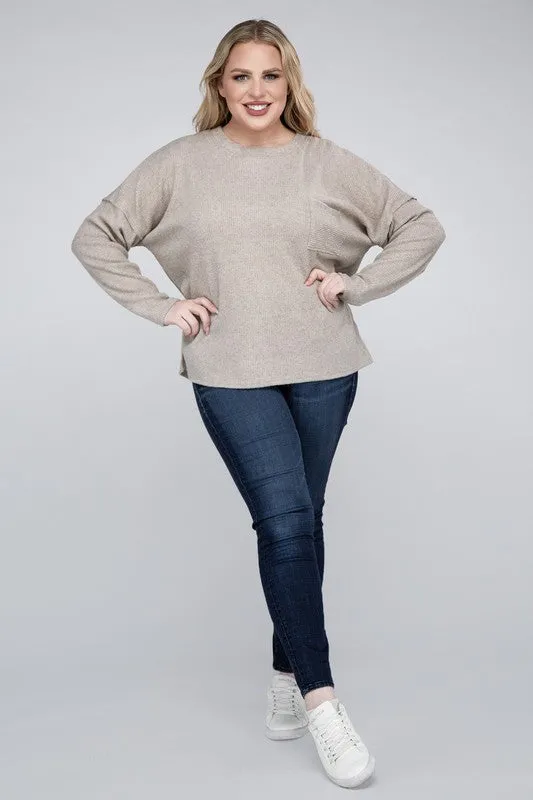 ZENANA Plus Ribbed Brushed Melange Hacci Sweater