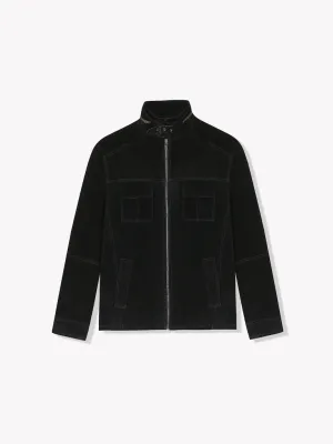 Zip Suede Jacket-Black