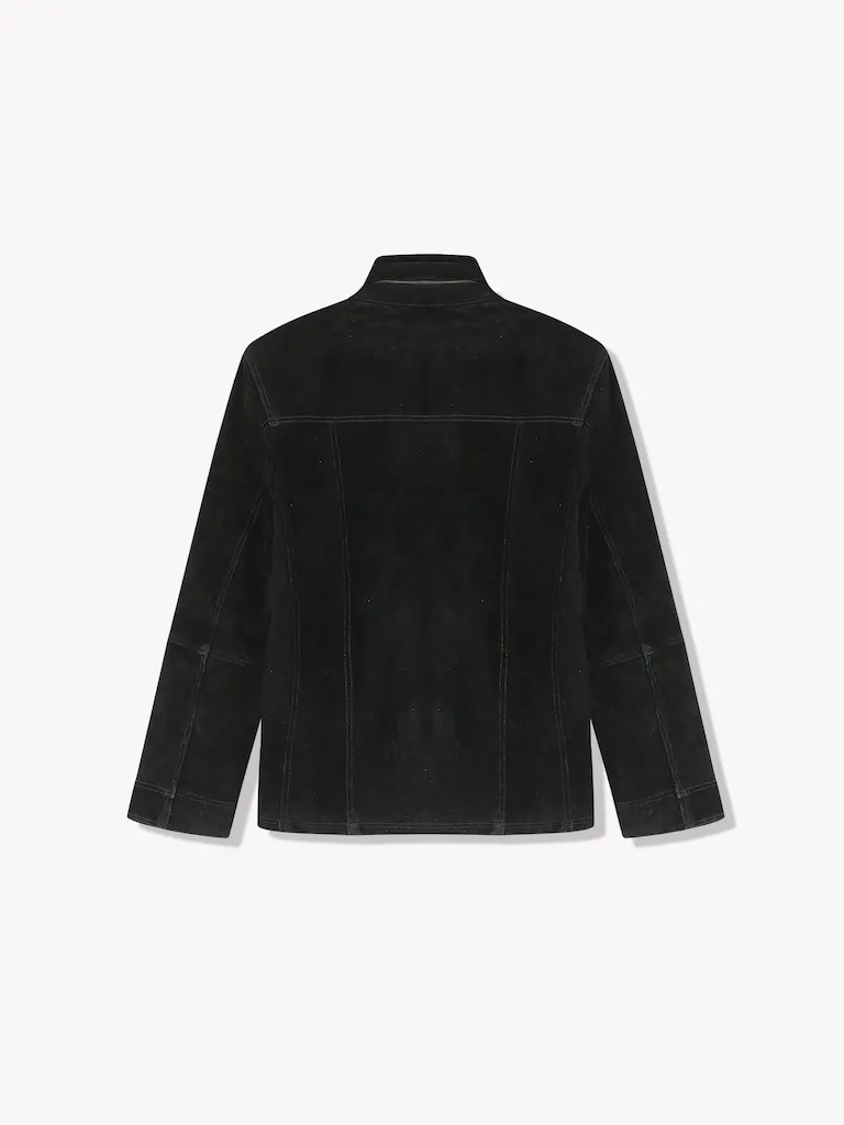 Zip Suede Jacket-Black